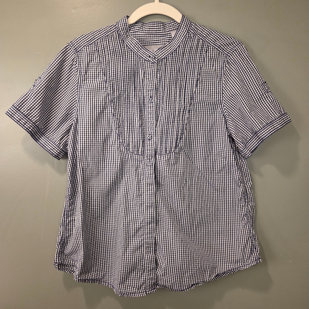 Liz Claiborne Women's 100% Cotton Gingham Short Sleeve Button Up Shirt Size L